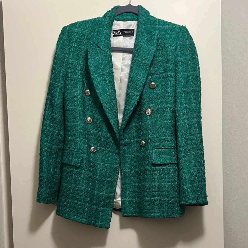 Zara Teal Textured Blazer